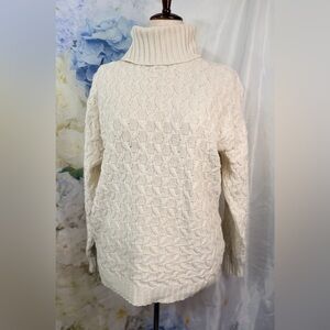 Cream Turtleneck Sweater weave knit robed knit turtleneck men’s cabin core